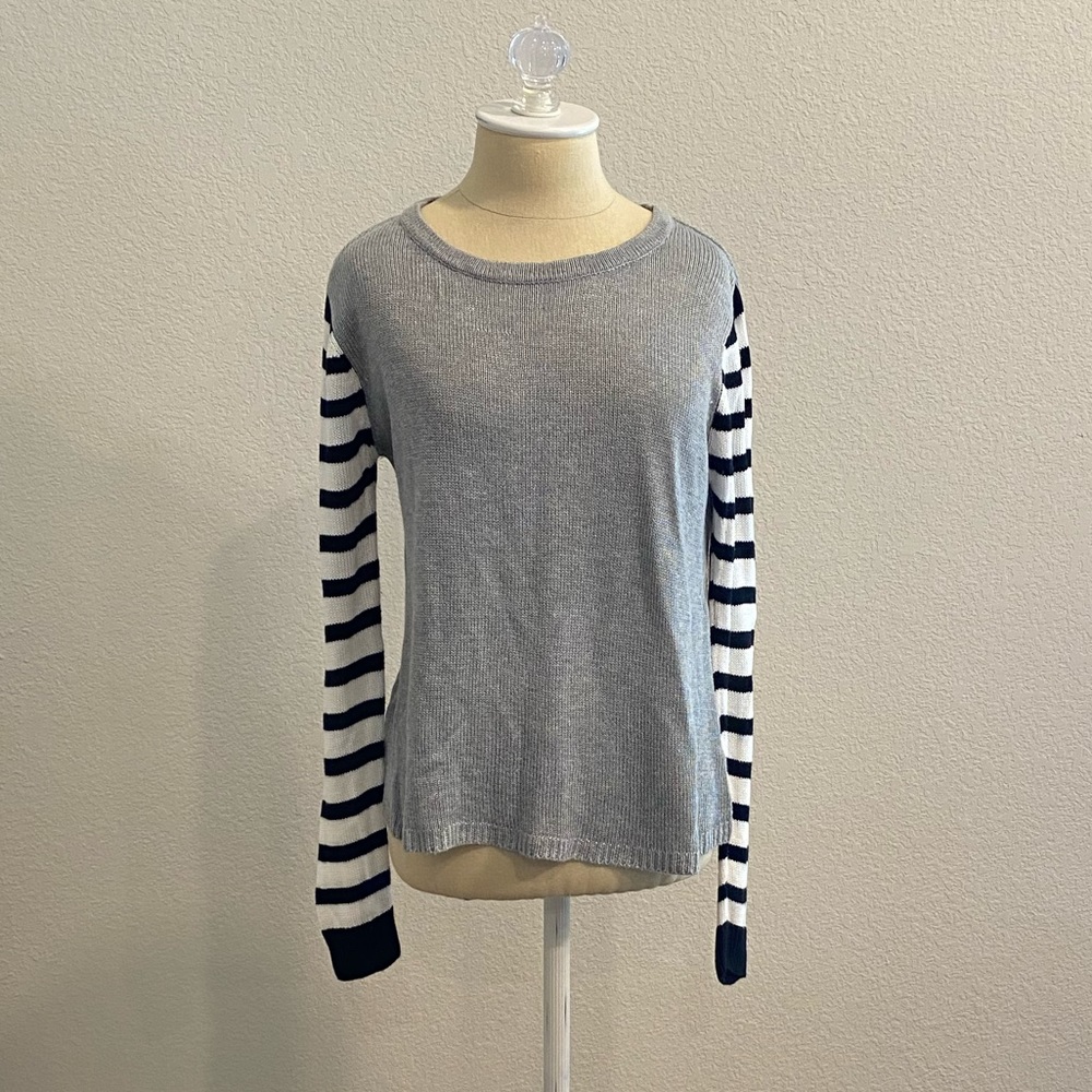 Lemon Tart Grey Sweater (White and Black Striped Sleeves)